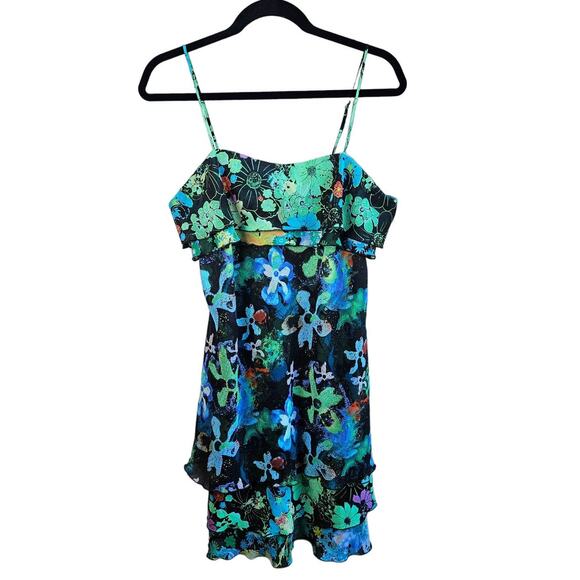 THALIA SODI FLORAL SUMMER DRESS Large Adjust Strap KNEE LENGTH TRIPLE LAYER - Picture 1 of 8